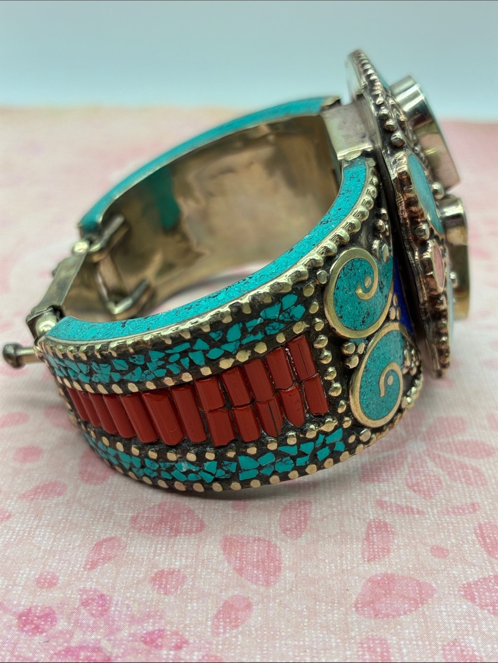 Turquoise & Lapis Statement Cuff Bracelet - Women Jewelry - Picture 3 of 6
